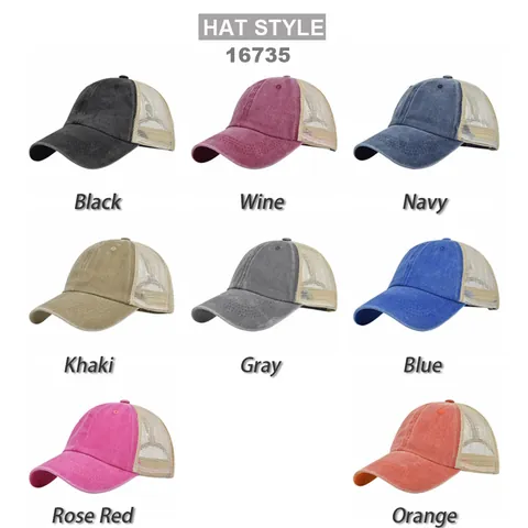 Gorra Trucker de Algodón Lavado Vintage Transpirable Malla Trasera Gorra de Béisbol Para Mujeres Hombres Desgastada Ajustable Sombrero de Sol