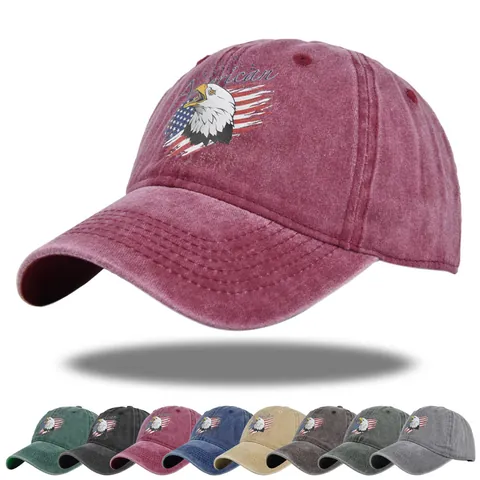 Washed Cotton Retro Baseball Cap For Men Women Eagle American Flag Print Distressed Adjustable Mesh Sun Hat Outdoor Casual Sporty Dad Hat