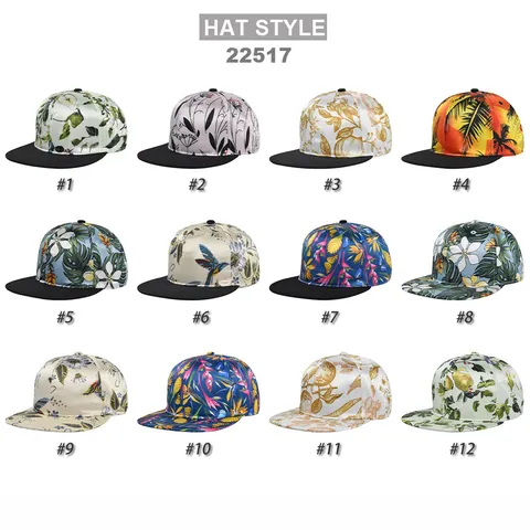 Unisex Tropical Floral Print Flat Brim Baseball Cap Satin Hip Hop Snapback Hat For Men Women Travel Outdoor Streetwear