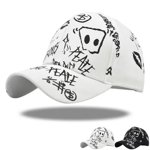 Gorra de Béisbol Streetwear con Estampado de Grafiti 100% Algodón Ajustable Hip Hop Sombrero de Sol para Hombre Mujer Route 66