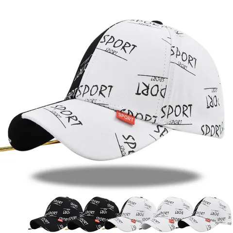 Cotton Baseball Cap With Sport Letter All-over Print Streetwear Embroidered Sun Hat With Long Decorative Strap For Men Women