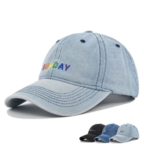 Berretto da Baseball in Denim Lavato Ricamo Arcobaleno Sunday Cappello da Sole Regolabile Unisex Casual Sport Outdoor