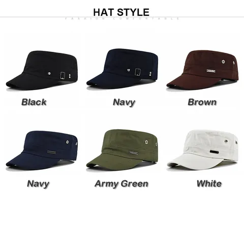 Unisex Cotton Cadet Hat Adjustable Military Flat Top Cap Sun Protection Outdoor Casual Patrol Hat For Men Women