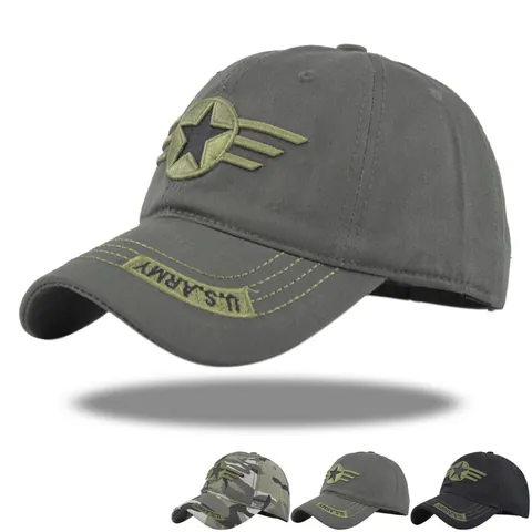 Men Tactical Military Baseball Cap With Star Embroidery Cotton Adjustable Camo Dad Hat Outdoor Sun Protection Shade Hat