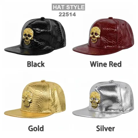 Cappello Snapback in Pelle di Serpente Sintetica Teschio in Metallo Strass Hip Hop Berretto da Baseball Regolabile Streetwear