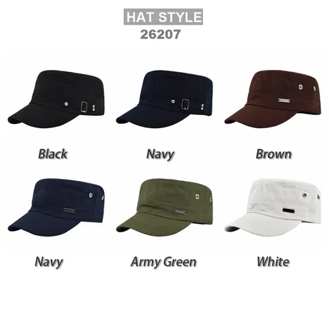 Vintage Cotton Cadet Cap For Men Women Solid Color Flat Top Army Military Hat With Metal Buckle Adjustable Sun Protection