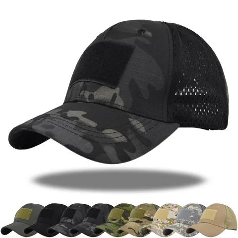 Berretto da Baseball Tattico in Mesh Outdoor Mimetico Militare Con Patch in Velcro Traspirante Protezione Solare Regolabile