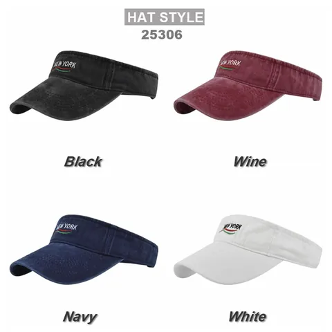 New York Embroidery Washed Cotton Sun Visor Hat Vintage Sporty Adjustable Empty Top Cap For Women Outdoor Travel Visor