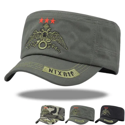 Vintage Military Cadet Cap Cotton Embroidery Eagle Star Adjustable Patrol Hat For Men Women Outdoor Sun Protection