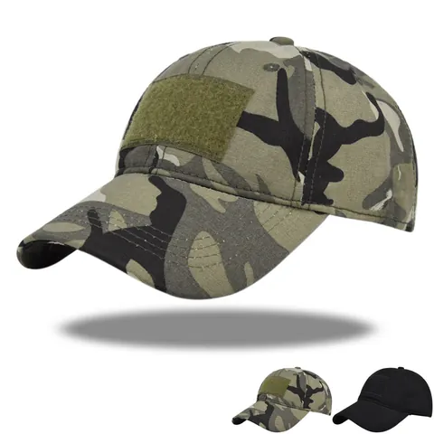 Casquette de Baseball Tactique Avec Patch Velcro Réglable en Coton Camouflage Noir Chapeau de Soleil Plein Air Pour Hommes Femmes