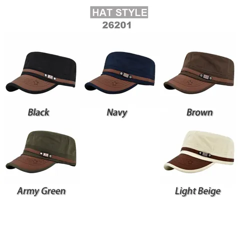 Retro Katoen Cadet Cap Platte Bovenkant Militair Hoed PU Leer Rand Ster Detail Verstelbaar Zonnehoed Voor Outdoor Heren Dames