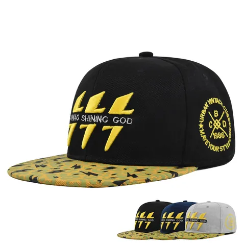 Cappello Snapback Ricamato Swag Shining God 777 Streetwear Hip Hop Visiera Piatta Berretto Baseball Uomo Donna Cotone