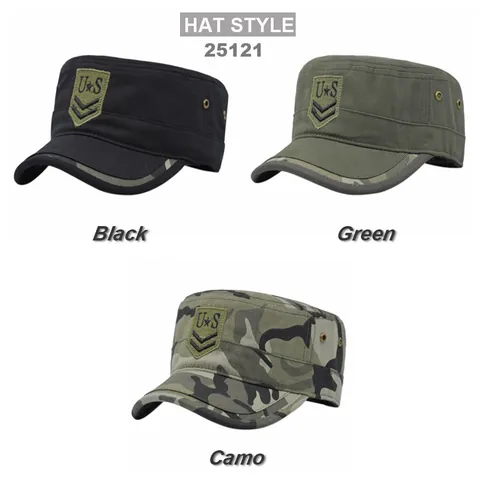 US Embroidered Military Cadet Cap Cotton Flat Top Hat For Men Women Camouflage Sun Protection Outdoor Tactical Patrol Hat