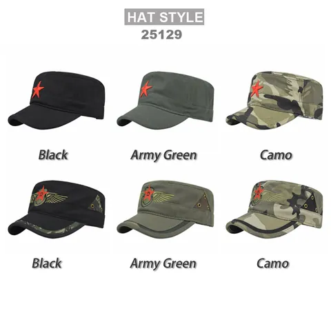 Berretto Cadet in Cotone Militare Ricamo Stella Rossa Berretto Esercito Piatto Regolabile Cappello Mimetico Protezione Solare