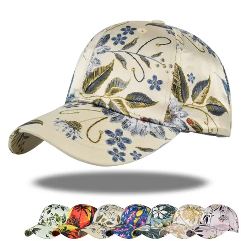 Tropical Palm Tree Floral Print Baseball Cap Adjustable Satin Polyester Sun Hat For Men Women Outdoor Casual Fashion