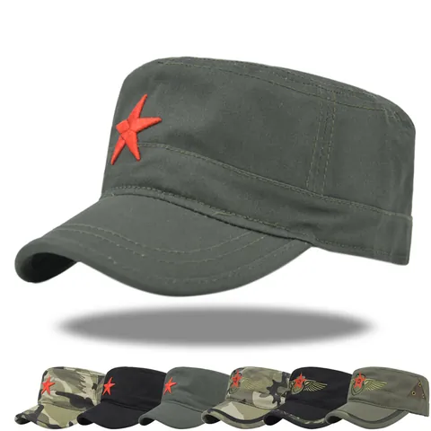 Berretto Cadet in Cotone Militare Ricamo Stella Rossa Berretto Esercito Piatto Regolabile Cappello Mimetico Protezione Solare