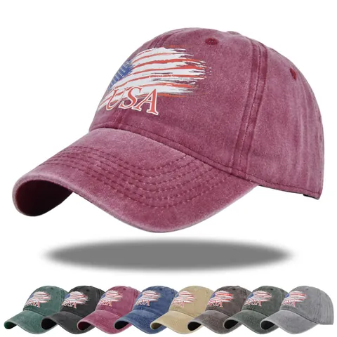 Cappellino da Baseball in Cotone Lavato Vintage Con Bandiera USA Ricamo Distressed Cappello da Sole Regolabile Uomo Donna Casual