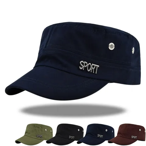 Sport Metal Tag Cadet Cap Cotton Flat Top Military Hat For Men Women Adjustable Sun Shade Breathable Outdoor Patrol Hat