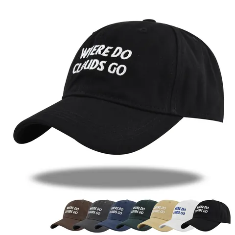 Cotton Embroidered Baseball Cap WHERE DO CLOUDS GO Letter Sun Protection Adjustable Outdoor Casual Sporty Hat For Men Women