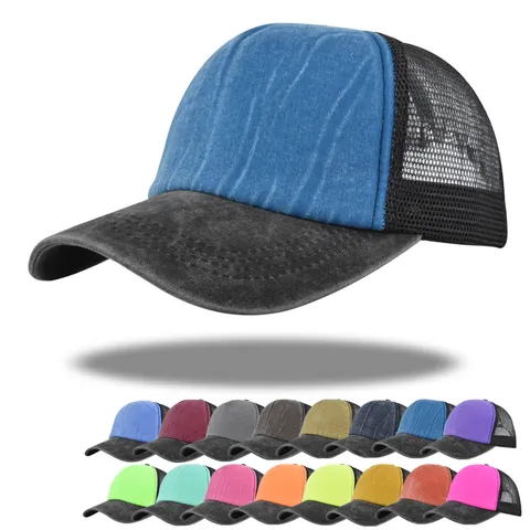 Cappello Trucker in Cotone Lavato Vintage Berretto da Baseball in Rete Traspirante per Uomo Donna Regolabile Color Block Sport