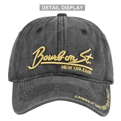 Retro Washed Distressed Cotton Baseball Cap New Orleans Bourbon St Embroidery Adjustable Sun Hat For Men Women Casual Sport Outdoor Fashion