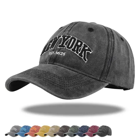 Vintage Gewaschene Baseballkappe Für Damen Herren Einstellbar Bestickt New York Buchstabe Distressed Baumwolle Outdoor Hut