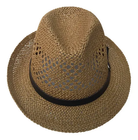 Vintage Papierstro Fedora Hoed Voor Heren Dames Ademend Opengewerkt Zonnescherm Strandhoed Met Leren Riem Gesp Zomerhoed