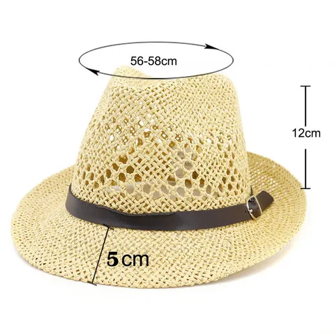 Vintage Unisex Paper Straw Fedora Hat Hollow Out Breathable Sun Protection Beach Hat With Leather Buckle Band For Men Women