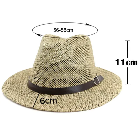 Unisex Wide Brim Paper Straw Panama Fedora Hat For Summer Sun Protection Breathable Beach Travel Jazz Hat With Leather Band