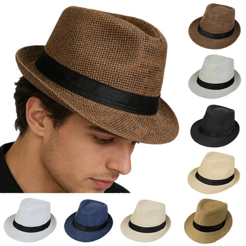 Chapeau Fedora Classique en Paille de Papier pour Hommes Femmes Enfants Protection Solaire Été Respirant Chapeau de Jazz de Plage