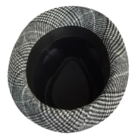 Cappello Fedora a Quadri Stile Britannico Vintage per Uomo Donna Autunno Inverno Cappello Jazz in Misto Cotone Cappello a Quadretti Con Nastro Decorativo
