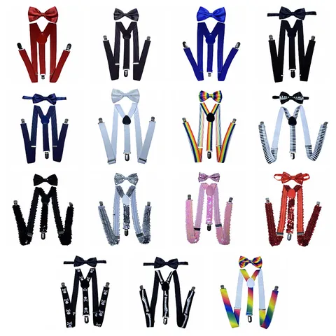 Conjunto De Tirantes Y Pajarita Elásticos Ajustables Para Hombre Mujer Lentejuelas Arcoiris Calavera Accesorios Para Fiesta Boda