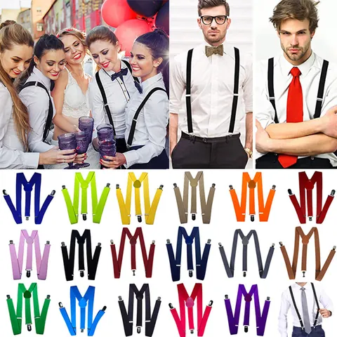 Adjustable Elastic Y-Back Suspenders For Men Women Kids Classic Solid Color Pant Braces With Strong Metal Clips For Party