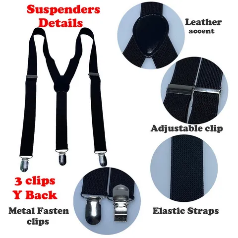 Adjustable Elastic Y-Back Suspenders For Men Women Kids Classic Solid Color Pant Braces With Strong Metal Clips For Party