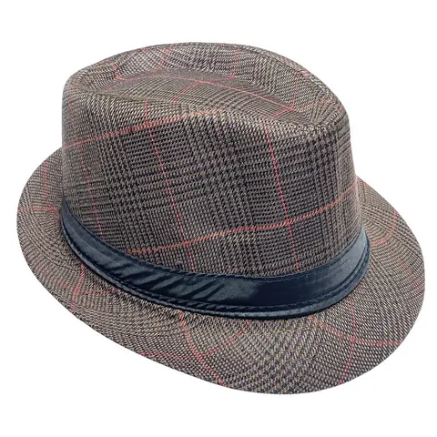 Klassieke Britse Vintage Geruite Fedora Hoed Voor Mannen Vrouwen Gentleman Stijl Katoenmix Jazz Hoed Geruit Outdoor Zonnehoed