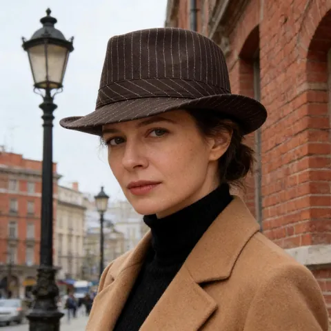 Chapeau Fedora Vintage à Rayures Fines Hommes Femmes Mélange Coton Polyester Style Britannique Chapeau Jazz Protection Solaire