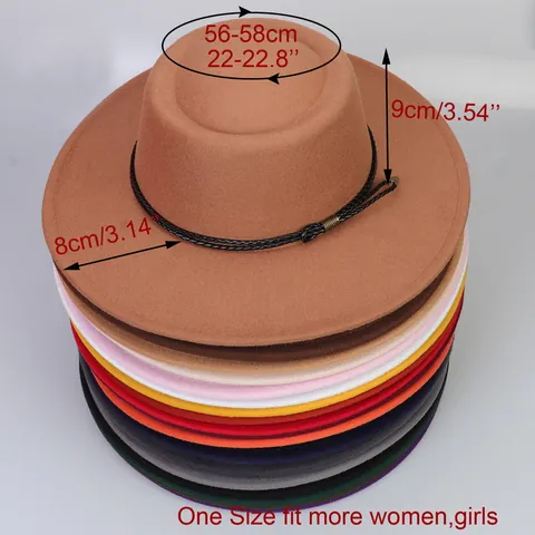 Unisex Vintage Wide Brim Fedora Felt Hat Polyester Flat Top Jazz Hat With Braided Rope Decor Party Travel Daily Accessories