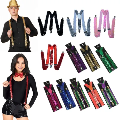 Adult Adjustable Y-Back Suspenders With 3 Metal Clips Sequin Leopard Rainbow Printed Elastic Braces For Party Performance