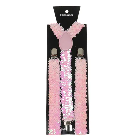 Adult Adjustable Y-Back Suspenders With 3 Metal Clips Sequin Leopard Rainbow Printed Elastic Braces For Party Performance