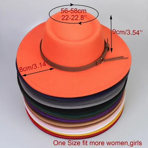 Retro Wide Brim Flat Top Fedora Hat Cotton Polyester Blend Woolen Feel Jazz Hat With Leather Band Metal Buckle For Men Women