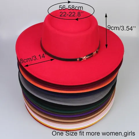 Vintage Flat Top Fedora Hat Wide Brim Wool Felt Jazz Hat For Men Women With Leather Band Gold Metal Buckle Cotton Polyester Solid Color Autumn Winter Elegant Headwear