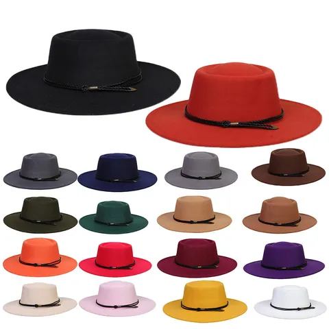 Unisex Vintage Wide Brim Fedora Felt Hat Polyester Flat Top Jazz Hat With Braided Rope Decor Party Travel Daily Accessories