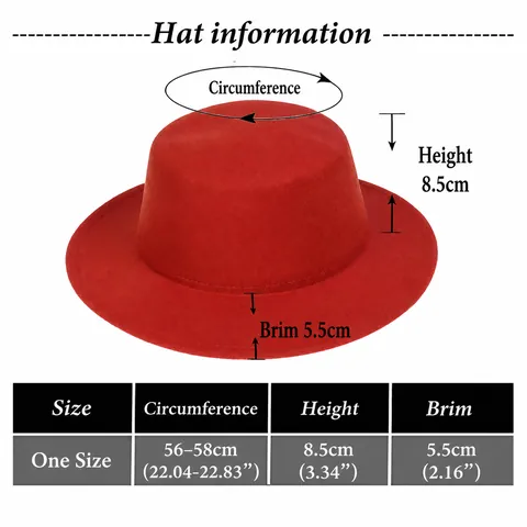 Vintage Flat Top Wide Brim Fedora Hat For Men Women Unisex Woolen Polyester Felt Boater Hat Adjustable Size British Style Church Party Sun Hat