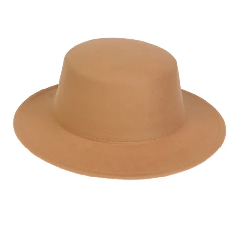 Vintage Flat Top Wide Brim Fedora Hat For Men Women Unisex Woolen Polyester Felt Boater Hat Adjustable Size British Style Church Party Sun Hat
