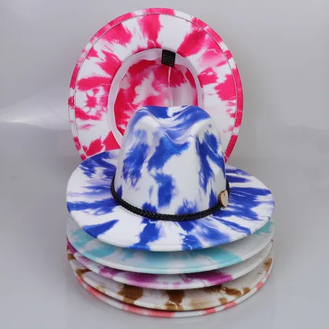 Cappello Fedora Unisex Tie-Dye Mimetico Vintage Graffiti in Feltro Cappello Jazz a Tesa Larga Panama con Fibbia retrò Sole