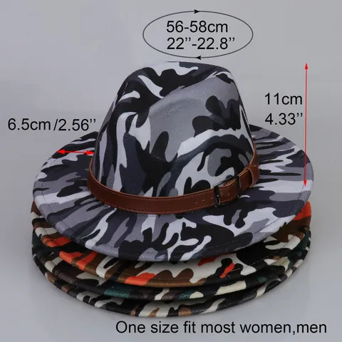 Cappello Fedora Unisex Tie-Dye Mimetico Vintage Graffiti in Feltro Cappello Jazz a Tesa Larga Panama con Fibbia retrò Sole