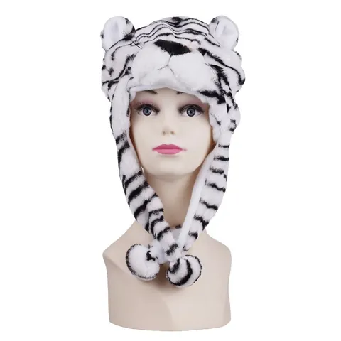 Cartoon Animal Plush Earflap Hat For Kids Winter Warm Faux Fur Husky Tiger Lion Novelty Party Cosplay Costume Costume Hat