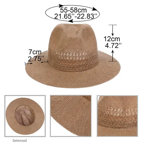 Elegant Breathable Polyester Straw Look Fedora Hat With Artificial Pearls Rivets And Bow For Women Summer Beach Sun Protection Hat