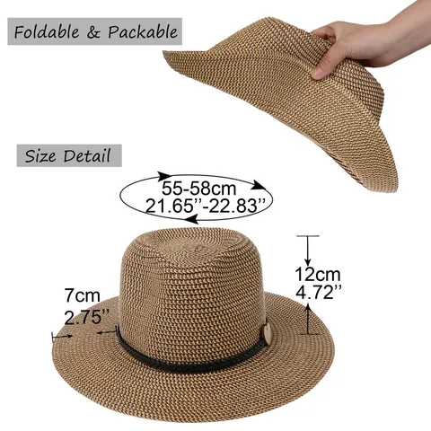 Damen Mode Faltbarer Strohhut Sonnenhut Breite Krempe Packbar Strand Fedora Hut Mit Herz Anhänger Geflochtenes Band Sommer
