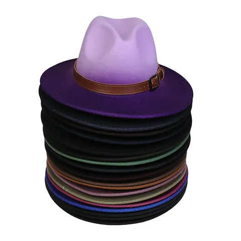 Vintage Καπέλο Fedora Με Φαρδύ Γείσο Για Γυναίκες Άνδρες Δίχρωμο Ντεγκραντέ Animal Print Μάλλινο Τσόχινο Καπέλο Τζαζ Με Αγκράφα Ζώνης Αξεσουάρ Πάρτι